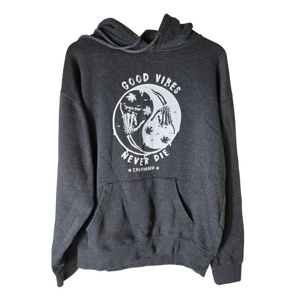 SD TRADING CO Good Vibes Never Die Black Active Surf Skater Pullover Hoodie SZ M - Picture 1 of 9